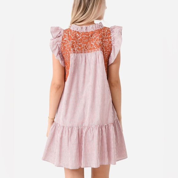 J. Marie The Schafer Ruffle Neck Embroidered Striped Dress - NWOT - Size Small - Picture 2 of 9